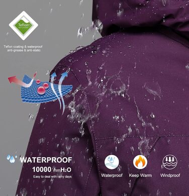 Жіноча куртка 3 в 1 Mountain: вітронепроникна, тепла, для зими та катання на сноуборді. З капюшоном, для походів та активного відпочинку. Колір: темно-фіолетовий (S)