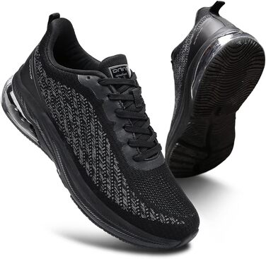 Кросівки для чоловіків та жінок: спортивні, легкі, з повітряною подушкою, для бігу та фітнесу, дихаючі, розмір 36-47 EU (37 EU, чорний)