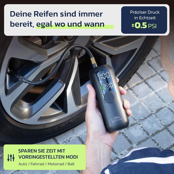 Електричний насос для велосипеда Woowind LP1: швидке накачування, 150 PSI, LCD-дисплей, LED-ліхтар