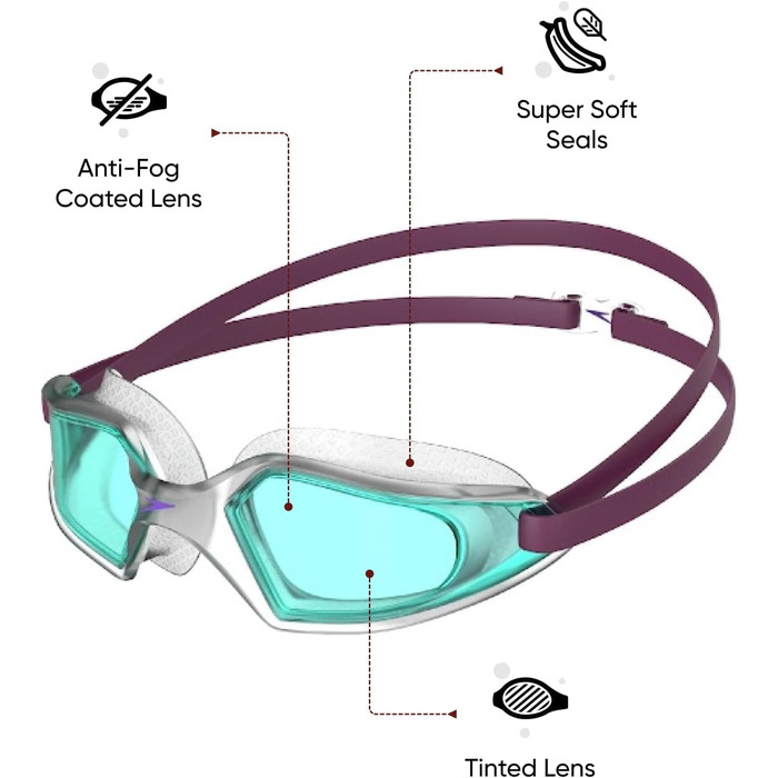 Окуляри для плавання Speedo Hydropulse Junior (унісекс, дитячі, Deep Plum/Clear/Light Blue)