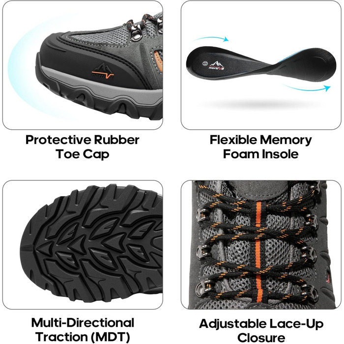 Чоловічі водонепроникні трекінгові черевики NORTIV 47 EU - чорний, темно-сірий, помаранчевий