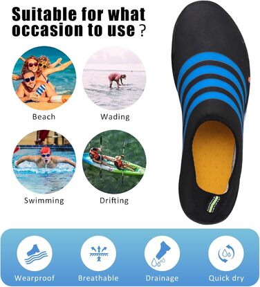Водні черевики для жінок та чоловіків Tolaler: товсті, неслизькі, швидковисихаючі, міцні та довговічні для пляжу, подорожей та плавання (45 EU, B 02)