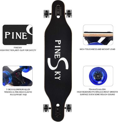 Лонгборд PINESKY 41 дюйм, 8-шаровий клен, для круїзингу, карвінгу, фрістайлу та даунхілу + T-інструмент