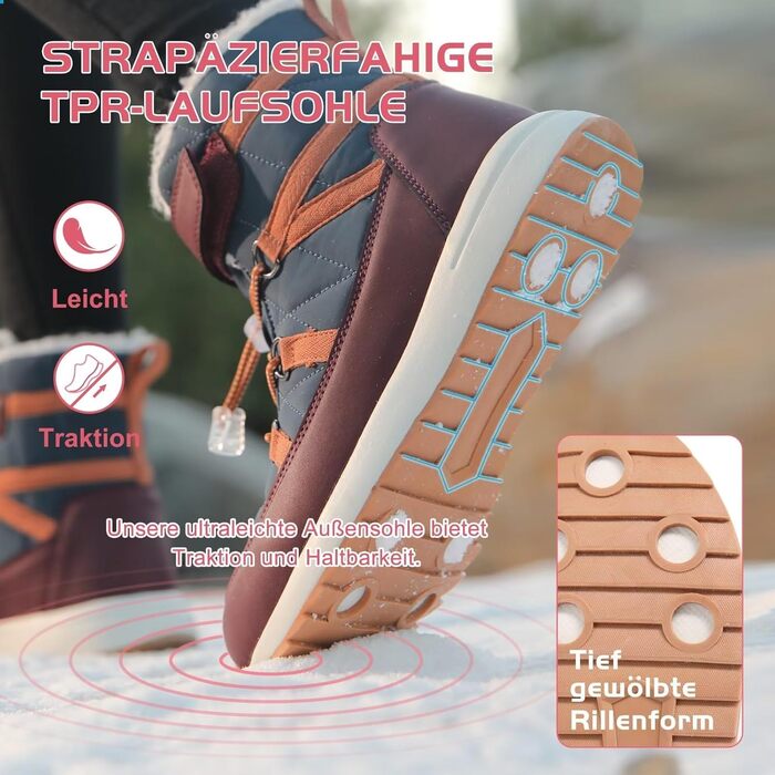 Зимові черевики VisionReast для чоловіків та жінок, теплі, з підкладкою, снігоступи, трекінгові черевики, халяви для хайкінгу, зимові чоботи з неслизькою підошвою, Outdoor з застібкою-липучкою (36 EU, Червоний)