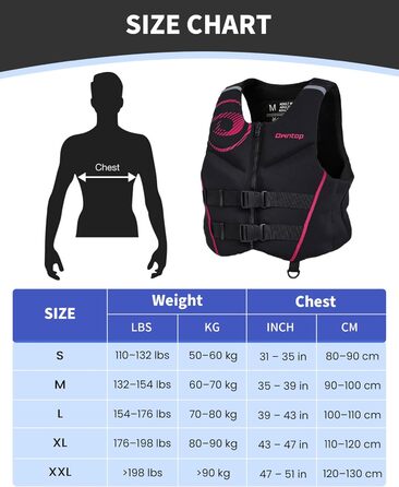 Owntop Жилет рятувальний для дорослих | Легкий неопреновий жилет | Складаний засіб плавучості з подвійними страховими ременями | Жилетка для водних видів спорту, каякінгу, риболовлі, веслування (Рожевий, L)