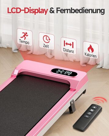 Біговий килимок Dskeuzeew з нахилом - бігові доріжки для дому, офісу, регульований нахил, електричний, портативний, Walkpad з LCD-дисплеєм, рожевий