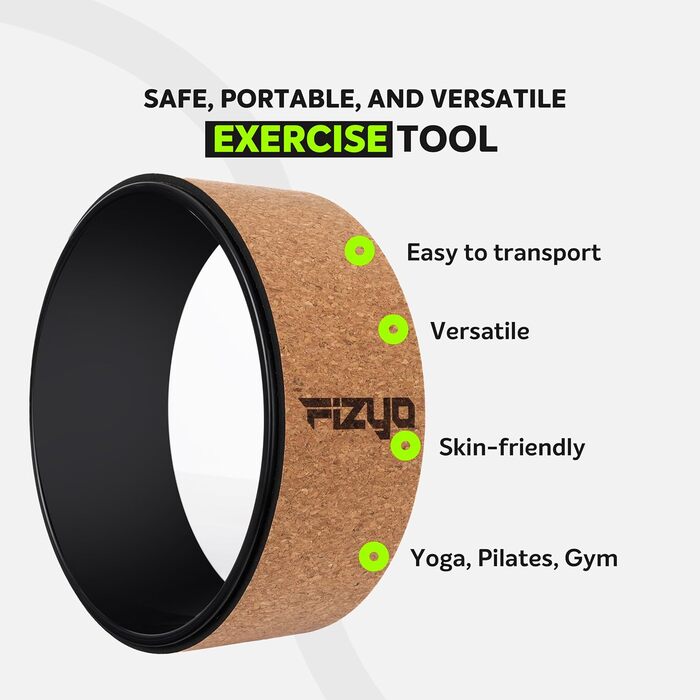 Колесо для йоги Fizyo Yoga Wheel – для розтяжки спини та полегшення болю – стабільне, неслизьке, 32 см (коричневе, натуральний корк)