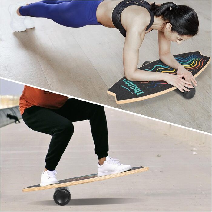 Балансборд Surfin Holz: Дерев'яний балансборд для дітей та дорослих, 6 режимів, тренування рівноваги, 79.5 x 34.5 см, стилі Wellenlinien/S