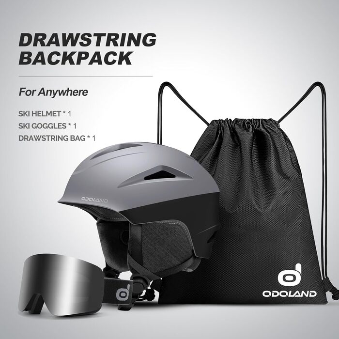 Шолом для лиж та сноуборду Odoland з маскою, сірий, розмір L (60-61 см)