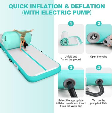 FBSPORT Килимок для гімнастики та йоги з повітряною ролкою, 400x100x10 см (зелений)