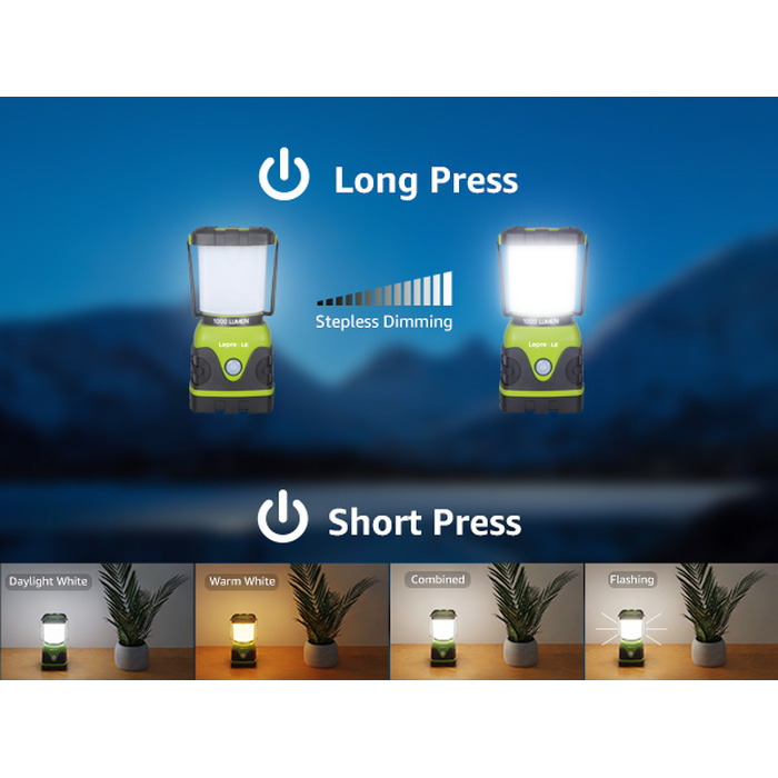 Кемпінговий LED-ліхтар Lepro 1000лм з регулюванням яскравості та вологозахистом