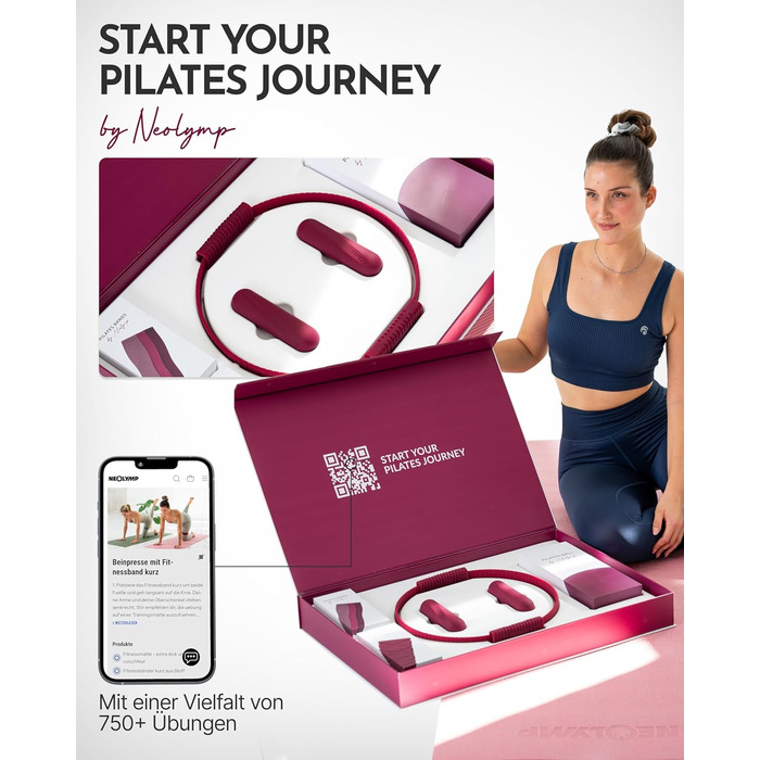 Набір для пілатесу Neolymp для дому: м'яч, кільце, гантелі, стрічки, E-book - повний комплект аксесуарів для пілатесу