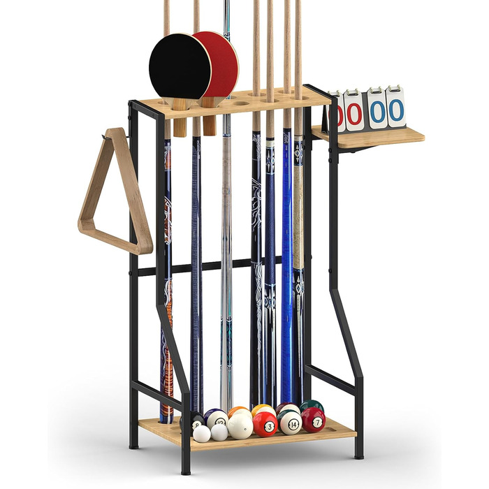Стійка для більярдних київ YBING: тримає до 10 київ, бамбукова, з невеликою поличкою