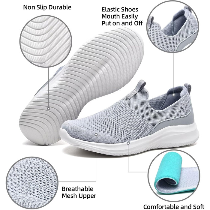 Жіночі кросівки для ходьби та тенісу TIOSEBON, сірі, дихаючі, зручні, slip-on
