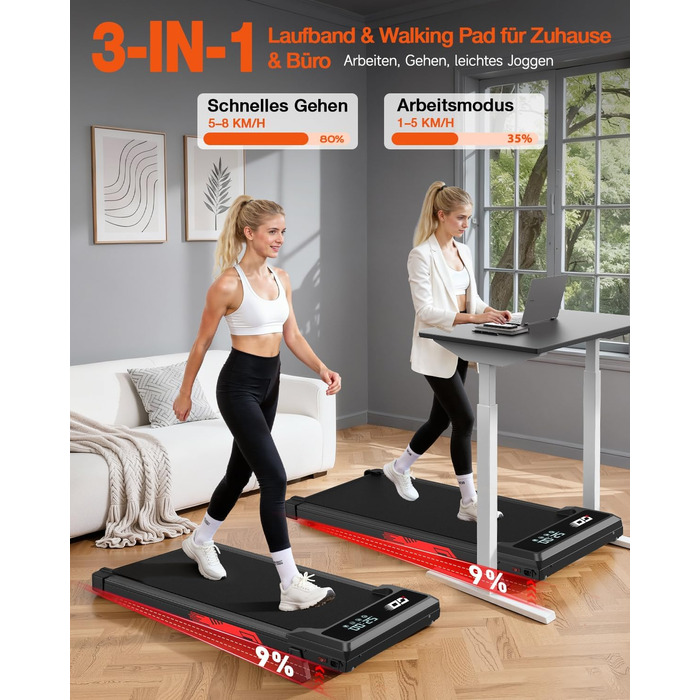 Бігова доріжка електрична складана з кутом нахилу 9%, 1-10 км/год Walking Pad для дому та офісу, двигун 3.0 к.с., LED-дисплей, амортизація, до 140 кг, чорна