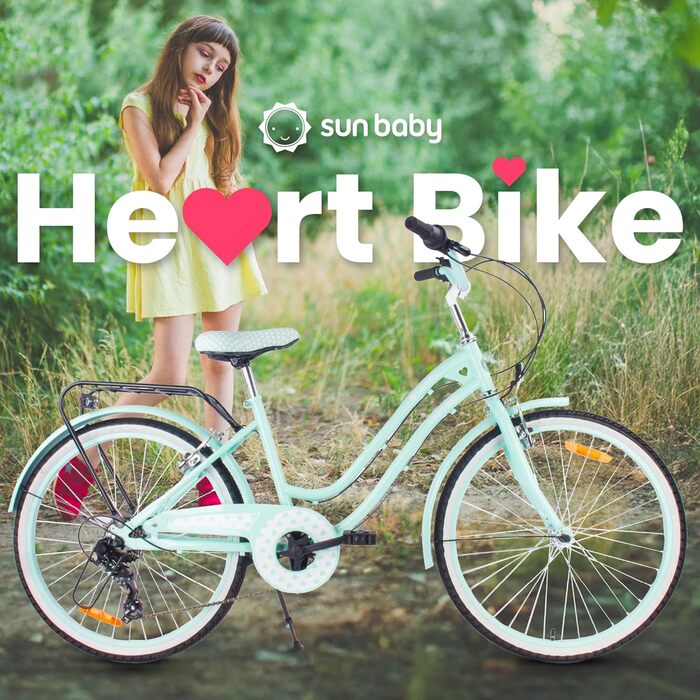 Дівчачий велосипед Sun Baby 20 дюймів, 6 швидкостей Shimano, для дітей 6-10 років, біло-золотий, Heart Bike