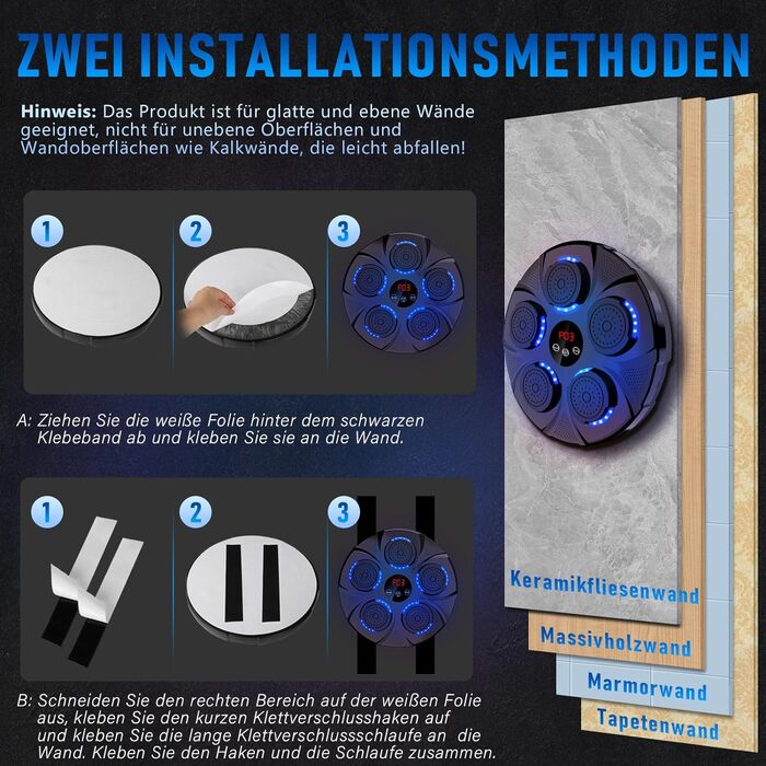 Музична боксерська машина SEMAI - Bluetooth, 9 режимів швидкості, підрахунок ударів, для дітей та дорослих, блакитна