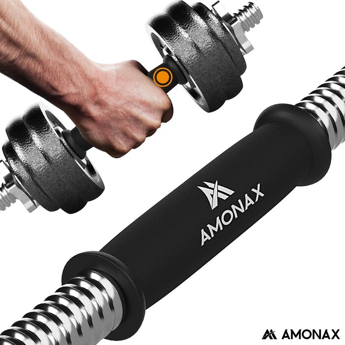 Amonax Регульовані гантелі 15/20/30 кг, набір гантелей і штанга з чавуну для чоловіків і жінок, домашній тренажерний зал, фітнес, чорний колір, 15 кг