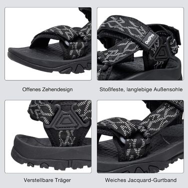 Чоловічі сандалі для туризму та відпочинку Trekking Sandalen 44 EU, чорні. Нековзні, зручні спортивні сандалі для пляжу та активного відпочинку.