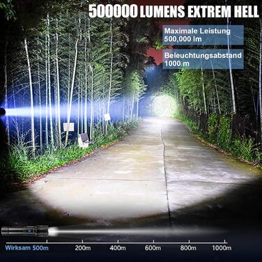 Ліхтар LED акумуляторний 500000 люмен, тактичний, з регулюванням фокусу, 7 режимів, водонепроникний для кемпінгу, туризму, риболовлі та активного відпочинку