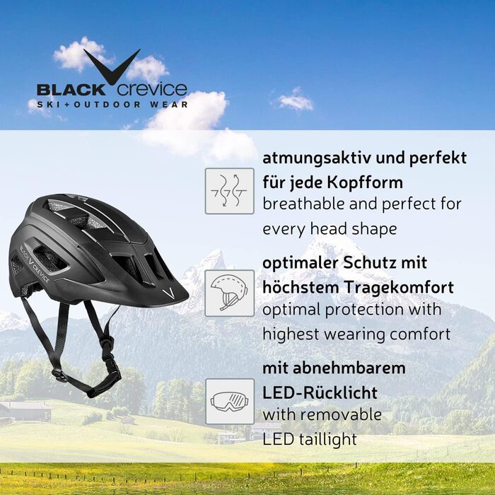 Велосипедний шолом Black Crevice Enduro з LED підсвіткою, MTB, для дорослих