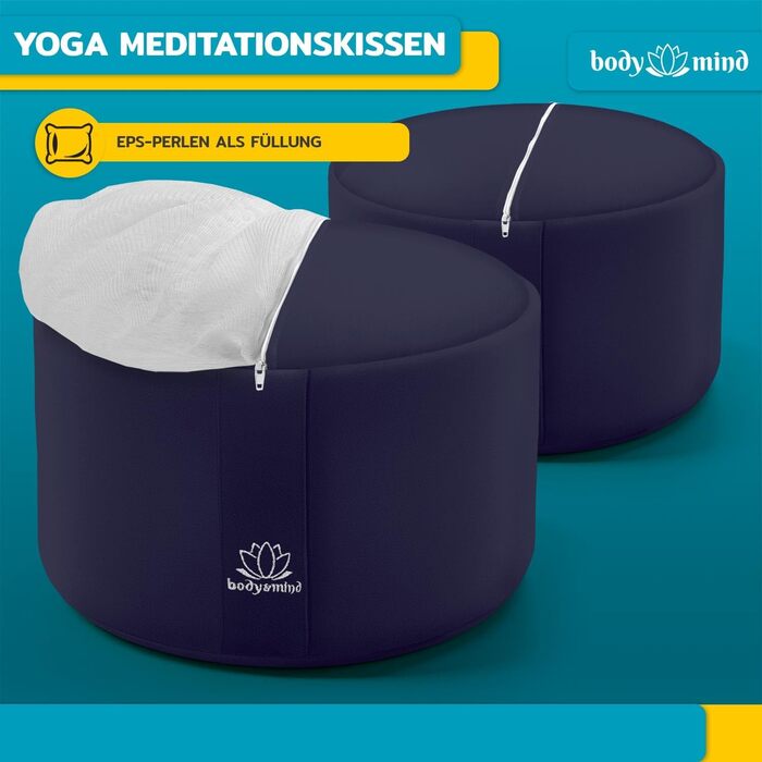 Йога-подушка Body & Mind® для медитації та сидіння; знімний чохол, дихаюча преміум-наповнювач, висота 18 см (Блакитний)