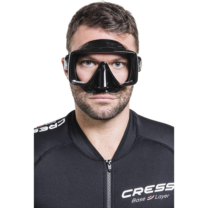 Маска для снорклінгу Cressi SF1 Quadratische з сухим сноркелем - Чорна/380 UV Блакитне скло-Помаранчевий