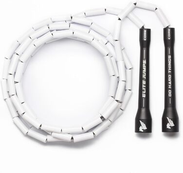 Скакалка для фітнесу Elite Jumps PVC, 6 мм, регульована, для боксу в приміщенні/на вулиці, з міцними ручками, чорна та біла