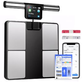 Вага для вимірювання жиру в тілі з 8 електродами, персональна вага з великим дисплеєм, Bluetooth, аналіз складу тіла, 180 кг, BMI, протеїн, BMR
