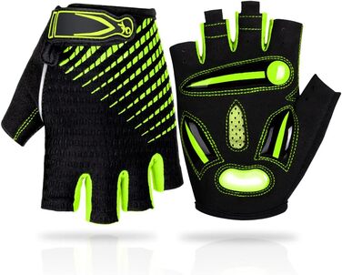 Велосипедні рукавички з відкритими пальцями, дихаючі, з неслизьким покриттям та амортизацією, короткі, літні, MTB, для чоловіків та жінок, розмір M, зелені