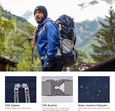 Туристичний рюкзак MOUNTAINTOP 70L з внутрішнім каркасом, з дощовиком, для походів, кемпінгу та подорожей, чоловічий та жіночий