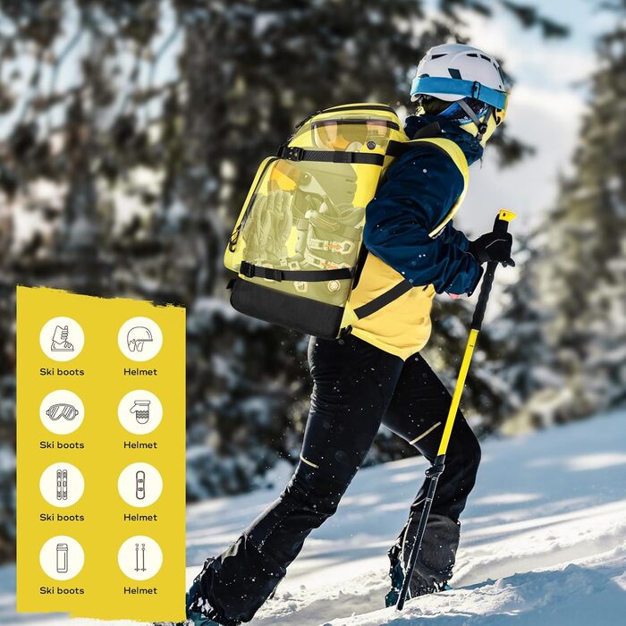 Чохол для лижних черевиків Maelstrom 55 л, великий рюкзак для подорожей, водонепроникний для сноуборду, лижного спорядження, колір: лимонний