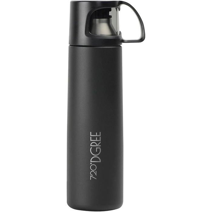 Термос 720°DGREE Follow 750 мл з чашкою, нержавіюча сталь, BPA-free, ізоляційна пляшка для кави, чаю, чорний матовий, для дітей, школи, роботи, outdoor