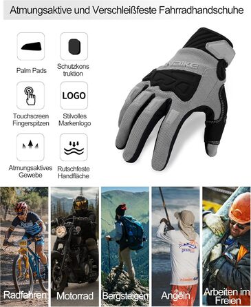 Рукавички INBIKE MTB для мотокросу та гірського велосипеда з захистом пальців TPR та SCR-подушечкою, сірі, розмір M