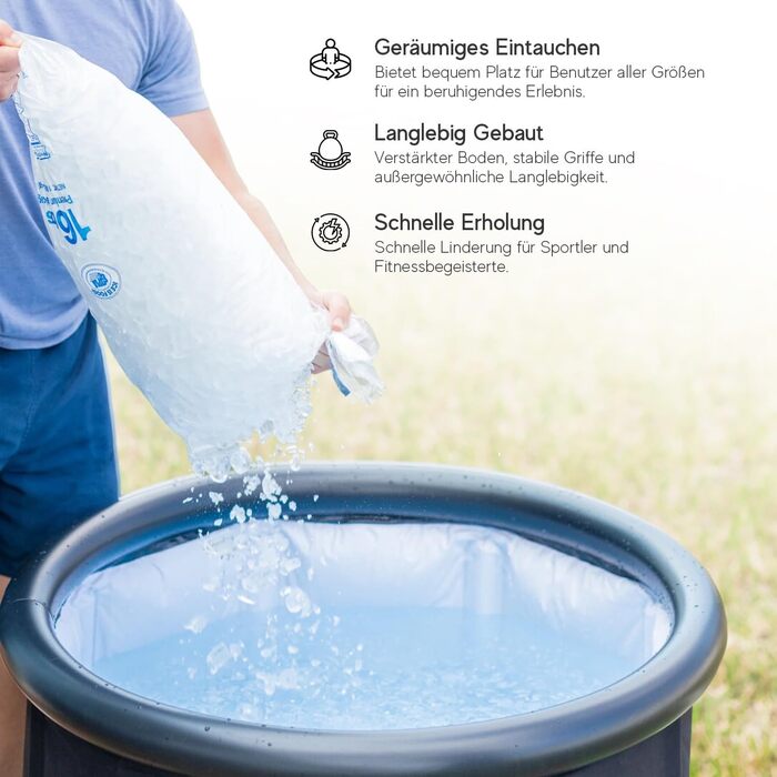 IceHof® Ванна для криотерапії XL Plus розмір Ø80x80 см з кришкою, складана надувна ванна для дому та вулиці, 5 шарів ізоляції, портативна ванна для льодяного душу, криотерапія вдома