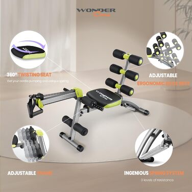 WONDER CORE Pro Max – 4-в-1 тренажер для дому: гребний тренажер, жим ногами, тренажер для пресу, віджимання, фітнес-обладнання для зміцнення м'язів живота та тіла