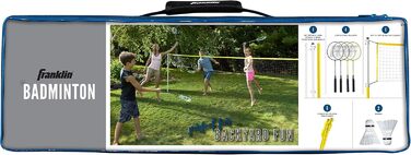 Бадмінтон Franklin Sports: Набір для гри на вулиці (4 ракетки, 2 волани, переносний сітка) - Сімейний набір для дорослих та дітей