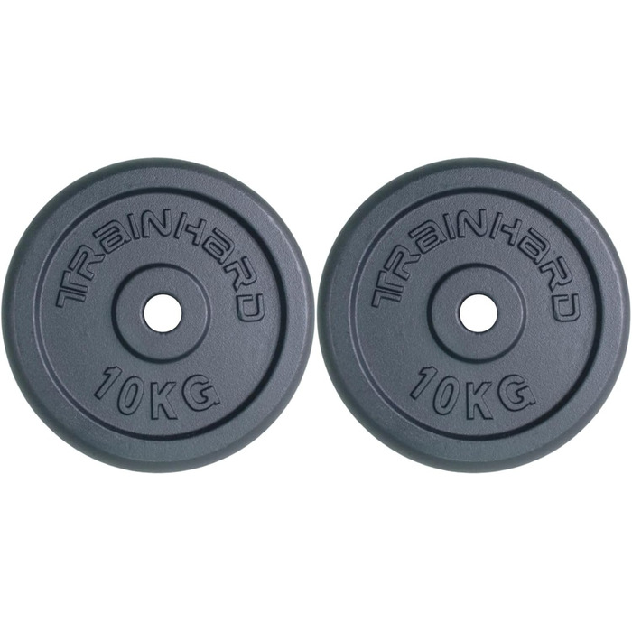 Набір млинців для штанги Train Hard, чавунні, 2×10 кг, отвір 30/31 мм