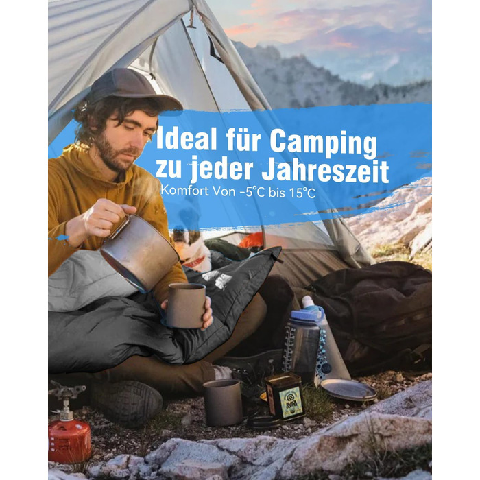 Сплячий мішок 3-4 сезони, водонепроникний, ультралегкий, для дорослих та дітей, з внутрішньою кишенею, 220*75см (зелений/чорний)