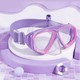 Дитячі окуляри для плавання Vvinca з захистом носа та м'яким ремінцем, безпечні, проти запотівання та водонепроникні, 3-14 років (01-Purple Pink)