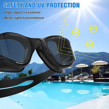 Окуляри для плавання Schwibrille HD, антизапітніючі, UV-захист, герметичні, зручні - для дорослих, басейн/відкрита вода, чорні