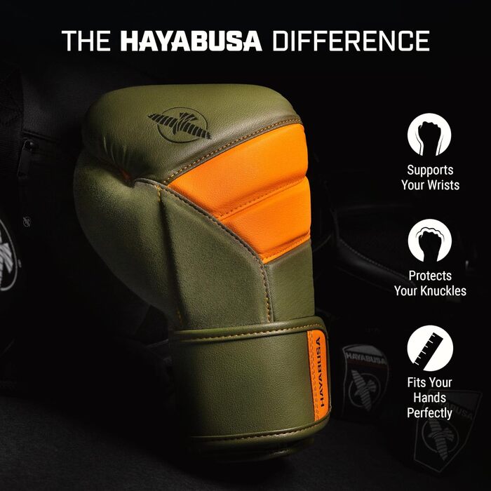 Боксерські рукавички Hayabusa T3 (14 oz, зелено-помаранчеві) для жінок та чоловіків