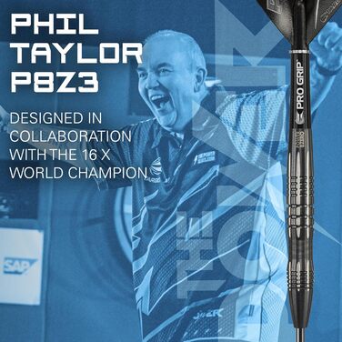 Дартси Target Phil Taylor Power 8-Zero 1, 80% вольфрам, 21/23/25 г, сталевий наконечник, чорні, з кейсом