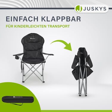 Крісло для кемпінгу Juskys Lido складне з підсклянником та кишенею - зручне та комфортне, 4 кольори (чорний)