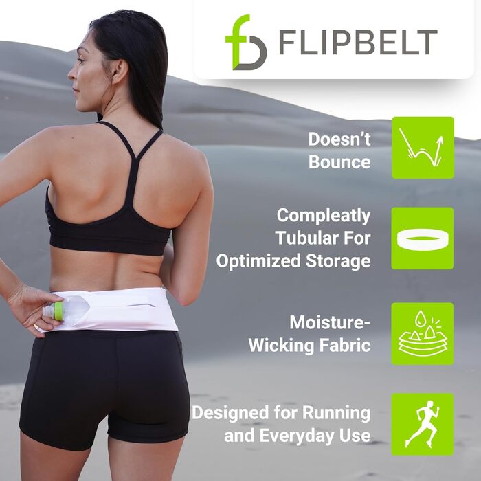 FlipBelt Klassischer Laufgürtel: Пояс для бігу, поясна сумка для жінок та чоловіків, без натирань, для телефону, вологовідвідний, L Carbon