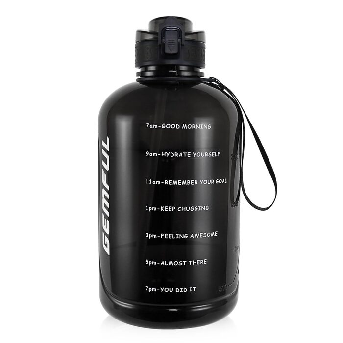 Пляшка спортивна GEMFUL 3л з мітками часу, соломинкою та ручкою, BPA-free, герметична, для фітнесу, тренувань та активного зволоження (Сіра/Чорна)