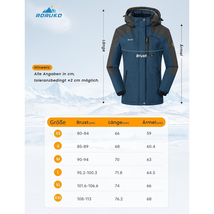 Зимова куртка Rdruko для жінок: водонепроникна, флісова, для сноуборду та лижного спорту, вітрозахисна, дихаюча (Джинсова блакитна, XXL)