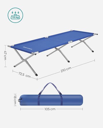 Кемпінгове ліжко SONGMICS - TÜV Rheinland, 210x72x45 см, блакитне