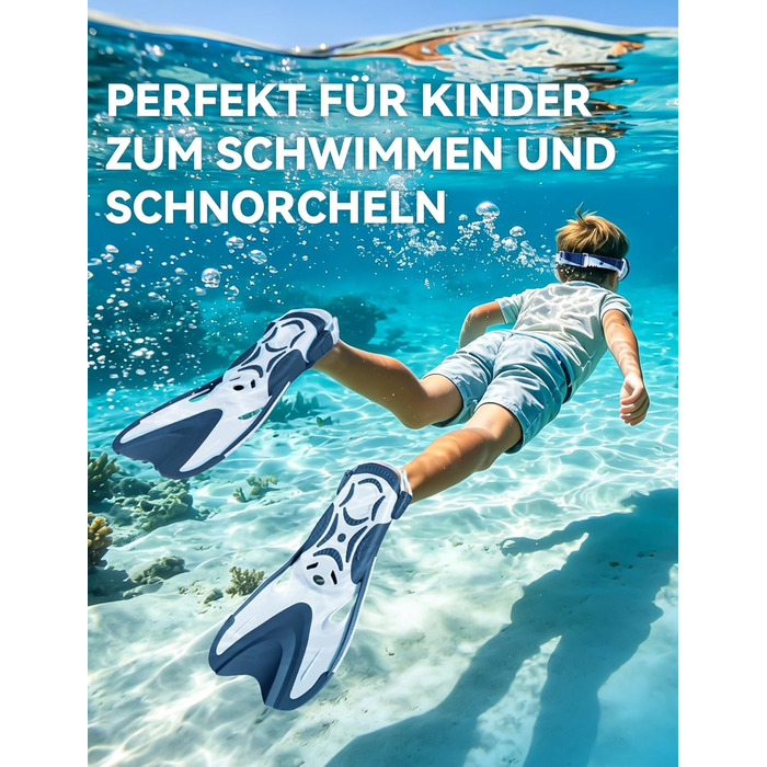 Ласти дитячі Supertrip Schnorchelflossen (SeaBlue, S/M 26-32) для плавання, снорклінгу та дайвінгу, регульовані, компактні для подорожей (6-14 років)