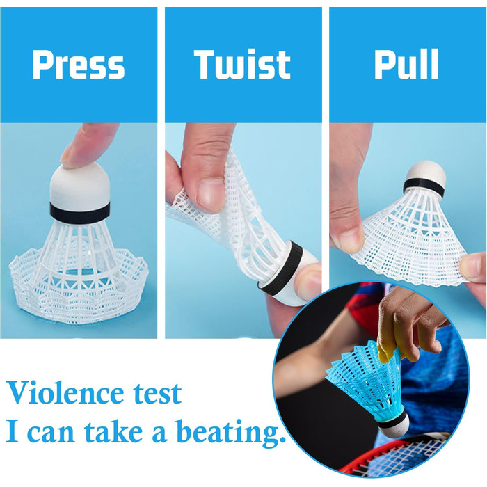 Набір для бадмінтону FYSL 12 шт. Міцні нейлонові волани, швидкісні, для гри на відкритому повітрі, тренувань, відпочинку, початківців (білий+жовтий+рожевий+блакитний)